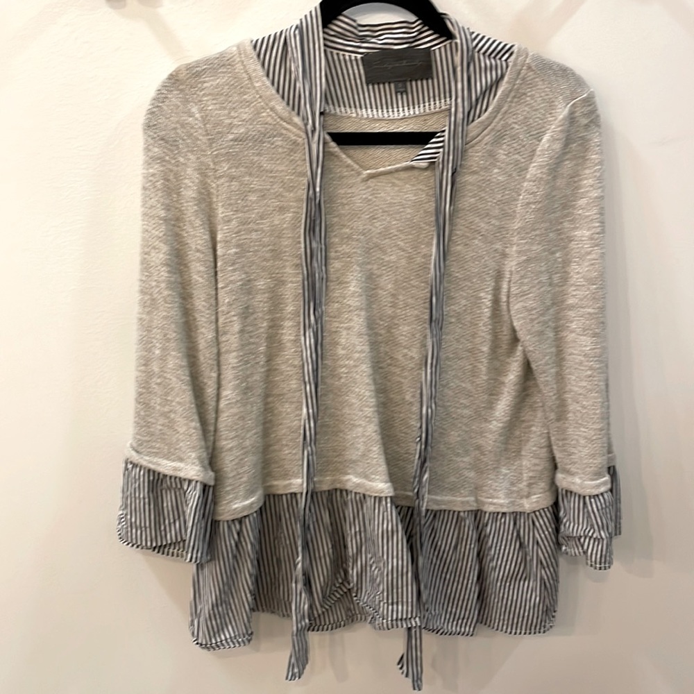 Sunday in Brooklyn Peplum Sweater, Gray and Pinstripe, Small